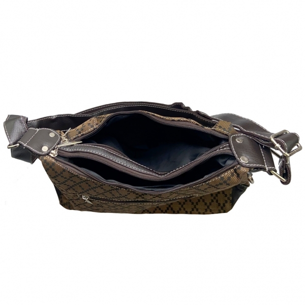 flevado Elegante Schultertasche/ Umhängetasche Kunstleder Schnallenoptik braun